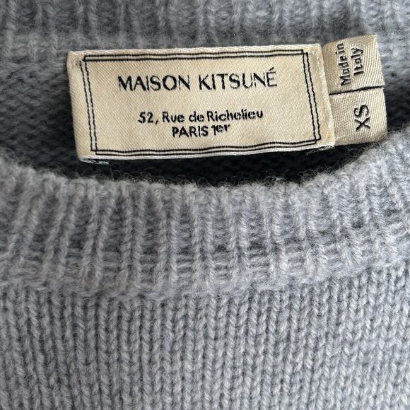 Maison Kitsune Fox Sweater Womens XS Gray Lambswool Designer Luxury Preppy FLAWS - Picture 11 of 13